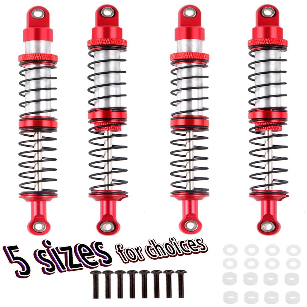 hopsupRC 100mm Front Rear Shocks Absorber Damper Upgrades for 1/10 RC Hobby Cars,4PCS 7075 Aluminum Full Metal RC Shocks Absorber,Red