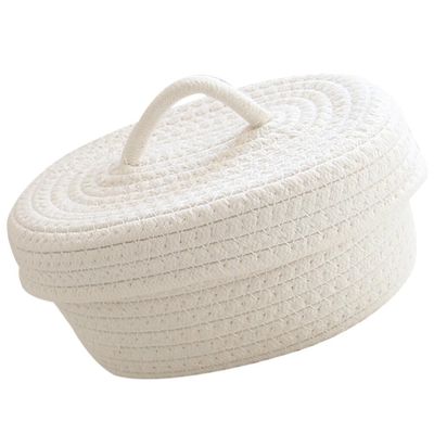 Hamper Baskets with Lids Desktop Woven Container Desktop Organizer Baskets Desktop Cosmetics Organizer Desktop Basket Decorative Basket with Lid White Cotton Rope Nordic Jewelry