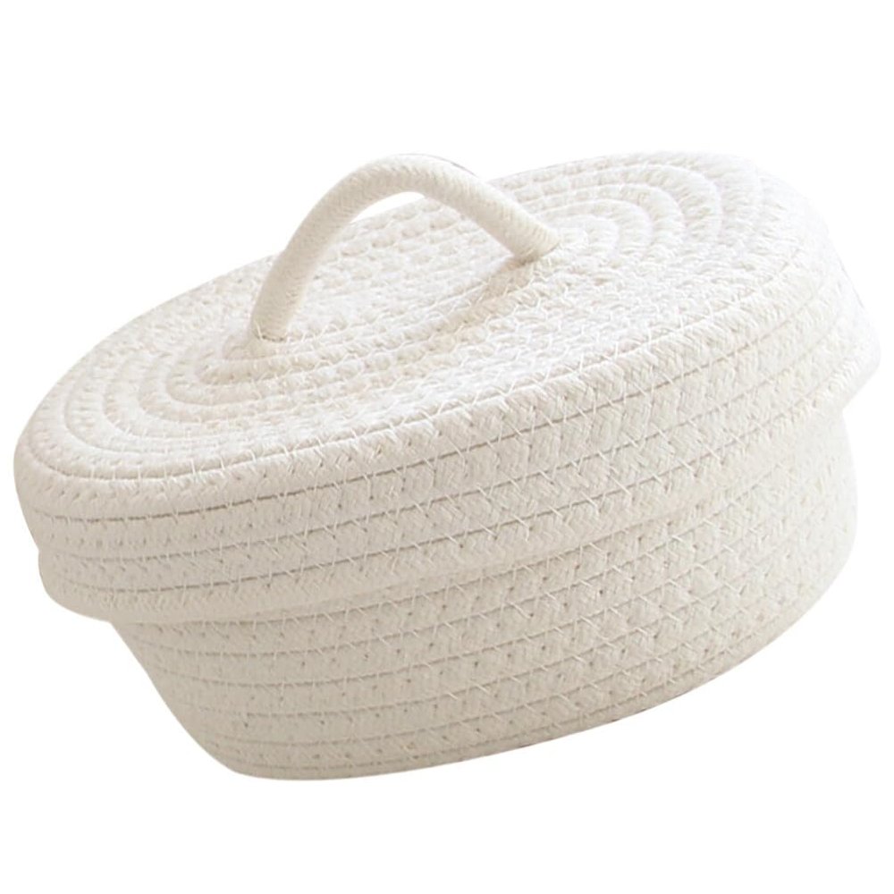 Hamper Baskets with Lids Desktop Woven Container Desktop Organizer Baskets Desktop Cosmetics Organizer Desktop Basket Decorative Basket with Lid White Cotton Rope Nordic Jewelry