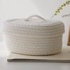 Hamper Baskets with Lids Desktop Woven Container Desktop Organizer Baskets Desktop Cosmetics Organizer Desktop Basket Decorative Basket with Lid White Cotton Rope Nordic Jewelry view 3