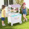 Costzon Ice Cream Cart Playset, Wooden Grocery Store w/Display Rack & Shelves, Frozen Compartment, 2 Large Wheels, Push Handle, 16 PCS Play Food, Toddler Ice Cream Trunk Toy Set for Boys Girls 3+ view 2