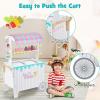 Costzon Ice Cream Cart Playset, Wooden Grocery Store w/Display Rack & Shelves, Frozen Compartment, 2 Large Wheels, Push Handle, 16 PCS Play Food, Toddler Ice Cream Trunk Toy Set for Boys Girls 3+ view 4
