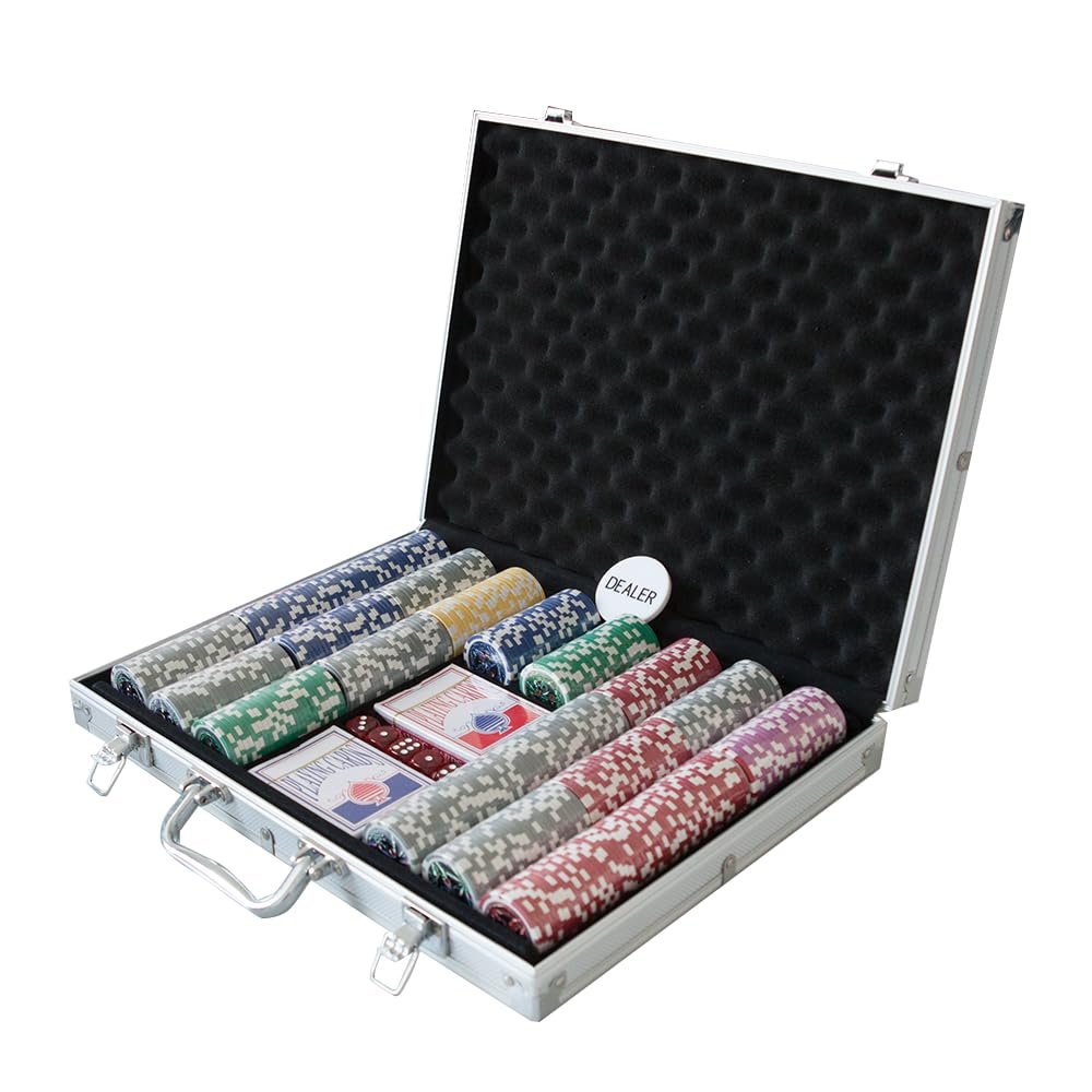 THUNDERBAY 500 Clay Composite Poker Chips Set with Aluminum Case, Two Decks of Playing Cards, Dealer and Blind Button&5 Dices for Poker, Texas Hold'em, Blackjack, Casino Games at Home
