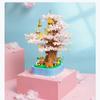 608 Pcs Creative Street View Flowers Music Box Building Set, Rotating Sakura Treehouse Music Box Building Model Set, DIY Architecture Construction Building Toy (516002) view 4