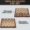 2 in 1 Magnetic Wooden Chess and Checkers Board Game Set, 15" Folding Chess Boards with 2 Extra Queens, Portable Travel Chess Sets with Pieces Storage Slots, Beginner Chess Game Set for Kids, Adults view 2