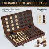 2 in 1 Magnetic Wooden Chess and Checkers Board Game Set, 15" Folding Chess Boards with 2 Extra Queens, Portable Travel Chess Sets with Pieces Storage Slots, Beginner Chess Game Set for Kids, Adults view 4