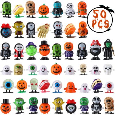 Wettarn 50 Pcs Halloween Wind Up Toys Bulk, Small Mini Wind Up Clockwork Toys for Halloween Party Favors Goody Treat Bag Filler Stuffers