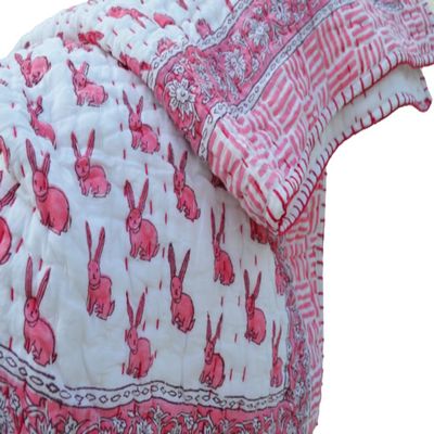 Aashita Creations Toddler Hand Work Kantha Cotton Baby Quilt, Bedspread Throw Floral Printed Baby Quilt_1023