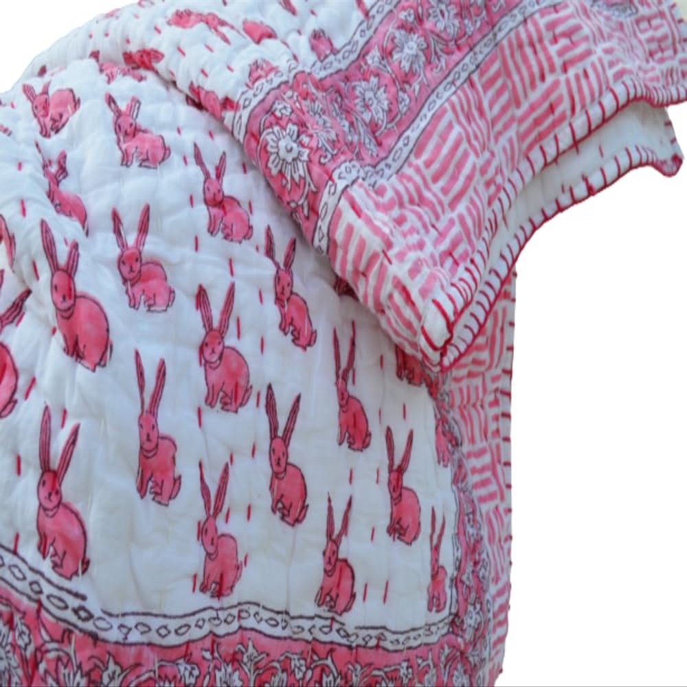Aashita Creations Toddler Hand Work Kantha Cotton Baby Quilt, Bedspread Throw Floral Printed Baby Quilt_1023