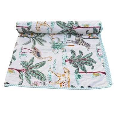 Aashita Creations Toddler Hand Work Kantha Cotton Baby Quilt, Bedspread Throw Floral Printed Baby Quilt_1073