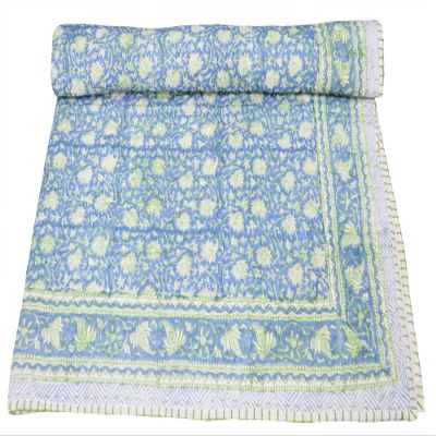 Aashita Creations Toddler Hand Work Kantha Cotton Baby Quilt, Bedspread Throw Floral Printed Baby Quilt_1053