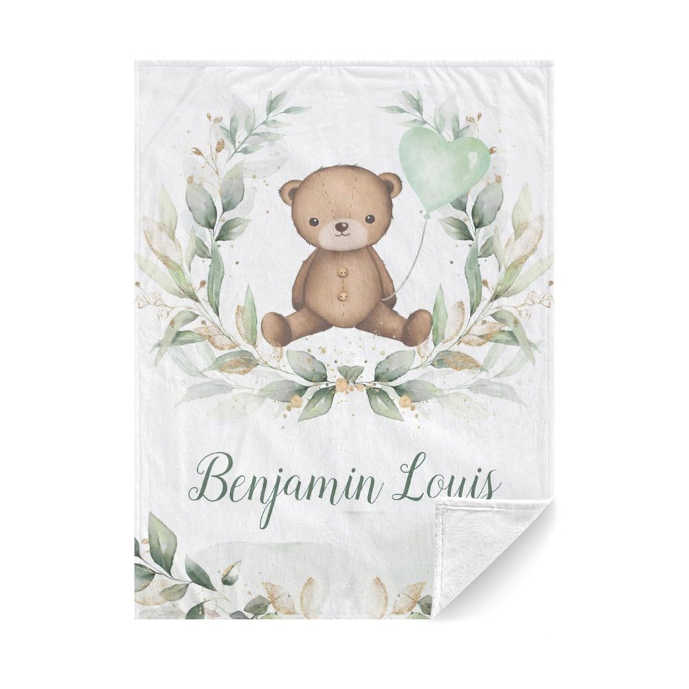 Personalized Baby Blankets for Boys with Name Custom Baby Blankets Baby Blanket with Name for Boys Best Gift for Baby,Newborn Plush Flannel Lovely Teddy Bear for Children/Kids Small Quilt - 40x50 Inch
