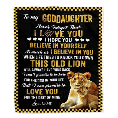 CenturyTee Personalized to My Goddaughter Blanket from Godmother This Old Lion Love You Goddaughter Birthday Graduation Christmas Customized Bed Fleece Blanket (30 x 40 in Baby Size)