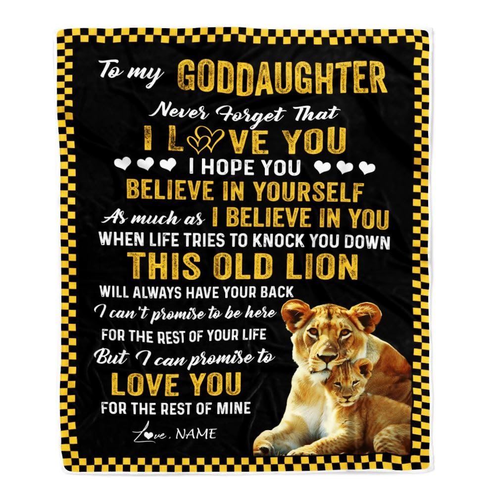 CenturyTee Personalized to My Goddaughter Blanket from Godmother This Old Lion Love You Goddaughter Birthday Graduation Christmas Customized Bed Fleece Blanket (30 x 40 in Baby Size)