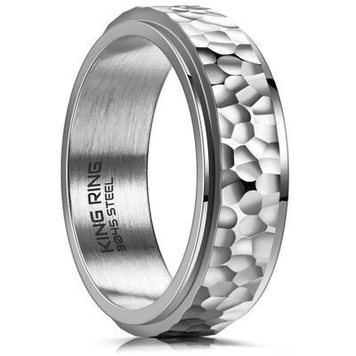 King Ring 6mm Spinner Hammered Ring Stress Relief Fidget Ring for Men & Women K39V2 Silver 09
