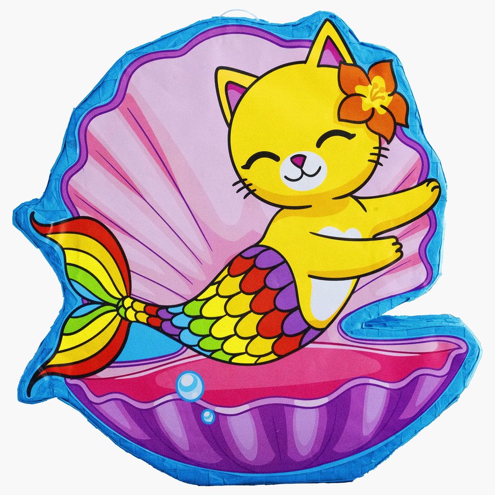 Cat Mermaid Pinata (16 x 13 x 4 inches), Perfect for Birthday Parties, Kids Carnivals, Cat Birthday Party, Kitty Party Supplies, Mermaid Party, Childrens Parties
