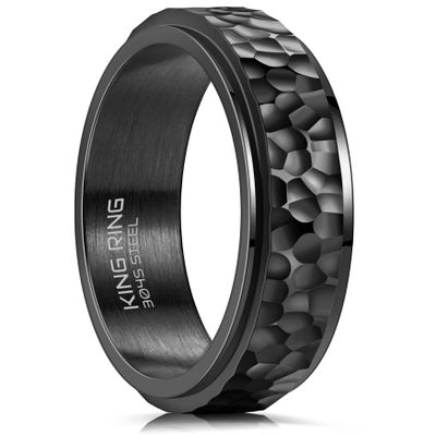 King Ring 6mm Spinner Hammered Ring  Stress Relief Fidget Ring for Men & Women K39V2  Black 09