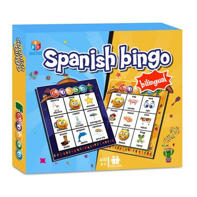 EDUMAETRIX Spanish English Bilingual Bingo with Challenging Cards Vocabulary Language-Learning Educational Reading Games for Kids Ages 5+