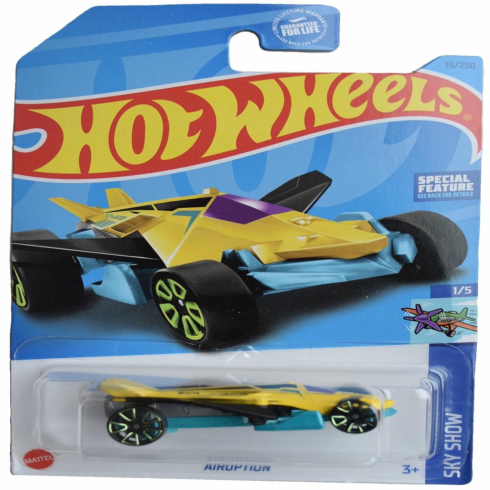 Hot Wheels 1:64 Scale Die Cast Car, Airuption, Sky Show, Yellow, 7"L x 4"W x 2"H, Unisex, Children Aged 3-12