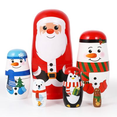 Ciieeo 6pcs Christmas Russian Matryoshka Dolls Snowmen Nesting Dolls Handmade Wooden Russian Dolls for Christmas Birthday