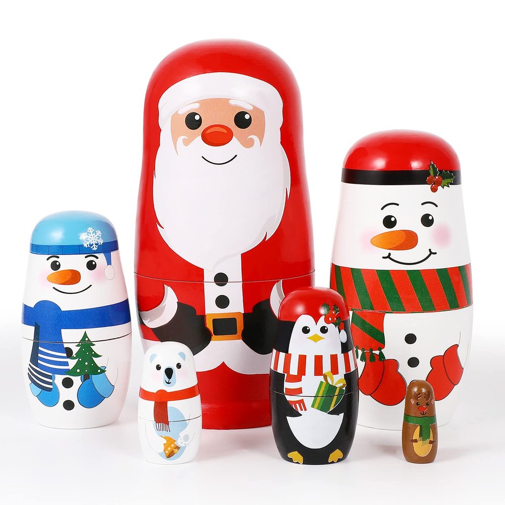 Ciieeo 6pcs Christmas Russian Matryoshka Dolls Snowmen Nesting Dolls Handmade Wooden Russian Dolls for Christmas Birthday