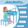 Costzon Classical Kids Piano, 30 Keys Wood Toy Grand Piano with Music Stand and Bench, Mini Musical Toy for Child, Ideal for Children's Room, Toy Room, Best Gifts (4 Straight Leg, Blue) view 2