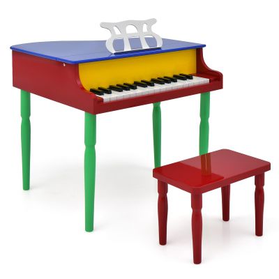 Costzon Classical Kids Piano, 30 Keys Wood Toy Grand Piano with Music Stand and Bench, Mini Musical Toy for Child, Ideal for Children's Room, Toy Room, Best Gifts (4 Straight Leg, Colorful)