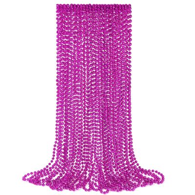 YAXINRUI 12 PCS Hot Pink Bead Necklaces, Pink Mardi Gras Bead, Cancer Awareness Beads Necklaces, Valentine Necklace, 33 Inch Party Beads for Mardi Gras Christmas Cancer Awareness Month Events