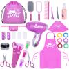 Gifts2U Hair Salon Toys for Girls, 26 Pcs Realistic Girl Beauty Salon Playset Hair Styling Set with Blow Dryer, Barber Costume Apron, Scissors and Stylist Accessories. view 1