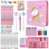 JAMIEWIN Markers Set with Glitter Unicorn Pencil Case, 59 Pcs Art and Craft Supplies Kit for Kids, Unicorn Gifts for Girls 4-9 Year Old for Christmas Birthday view 1