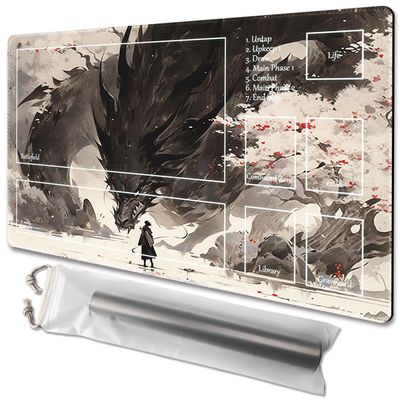 MTG Playmat Size 24x14in Free Storage Bags Non-Slip Backing, Ideal for Card Game Enthusiasts TCG Playmat (Shadow Dragon-Deck)