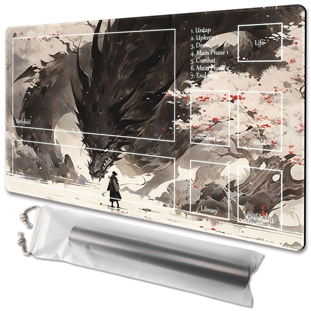 MTG Playmat Size 24x14in Free Storage Bags Non-Slip Backing, Ideal for Card Game Enthusiasts TCG Playmat (Shadow Dragon-Deck)