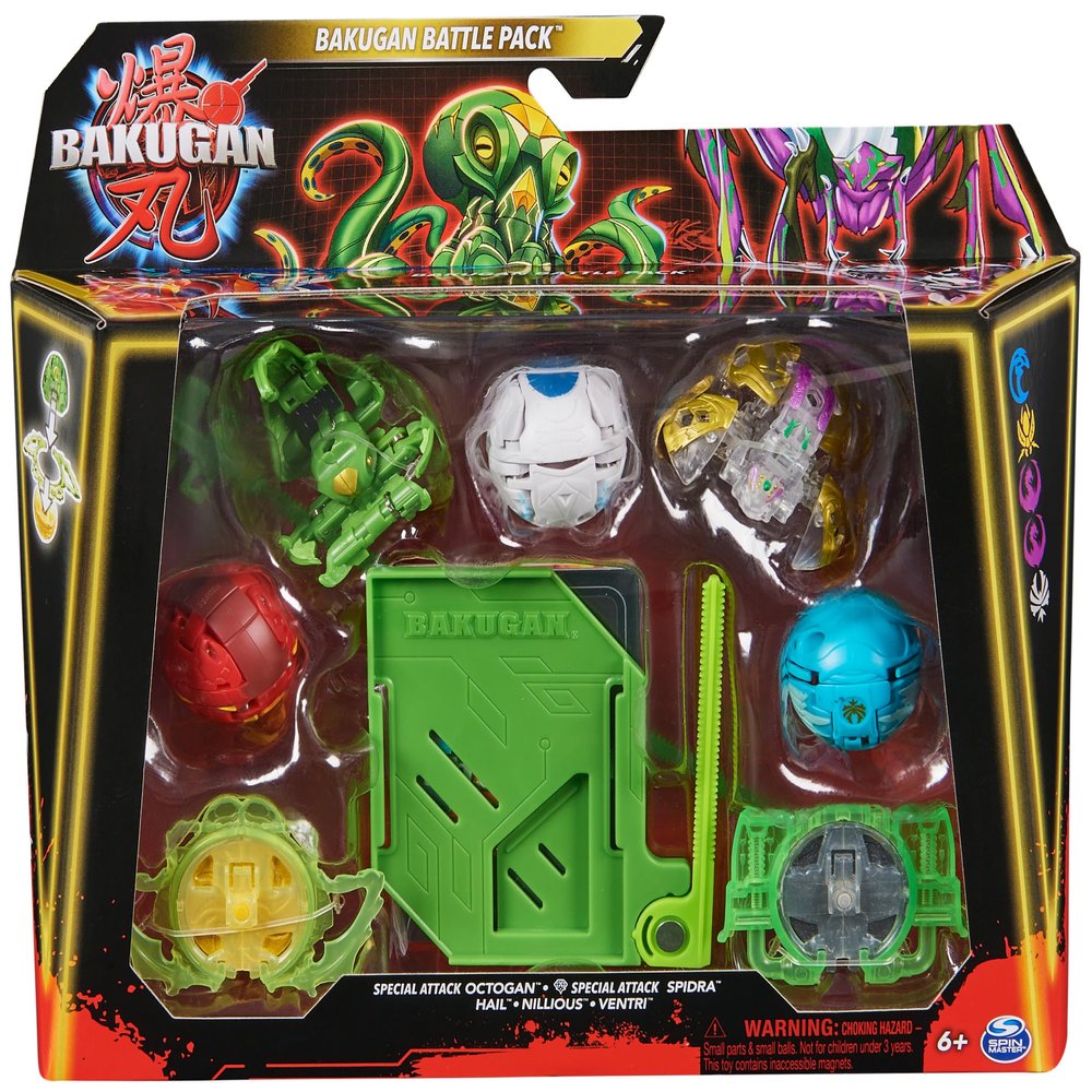 Bakugan Battle 5-Pack, Special Attack Octagan, Spidra, Hail, Nillious, Ventri, Articulated Figures Customizable Spinning, Toys for Boys and Girls Ages 6 and Up, Medium, 6068173