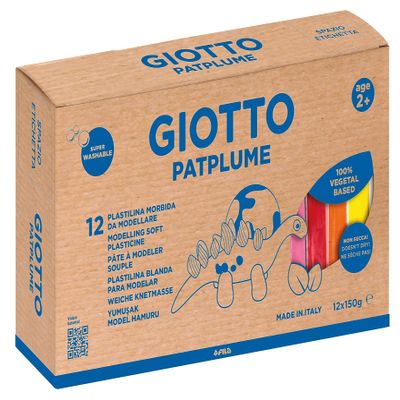 GIOTTO Patplume Soft Modelling Clay, 12 Assorted Colours, 150g Pack, Vegetable Based Formula, Super Washable, Ideal for Children, Parties and Schools