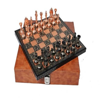 12" Solid Brass Metal Chess Set Pieces & Board with Velvet Storage Box | Brass Metal Luxury Chess Set | Antique Chess Set | Quad Weighted