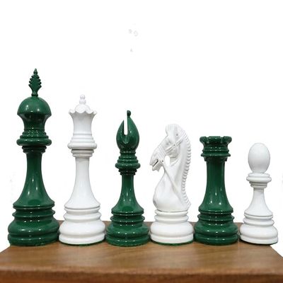 4" Legendary Bridle Knight Chess Set | Staunton Triple Weighted White and Green painted Chess Pieces Only Luxury Chess Set| Taj Chess Store