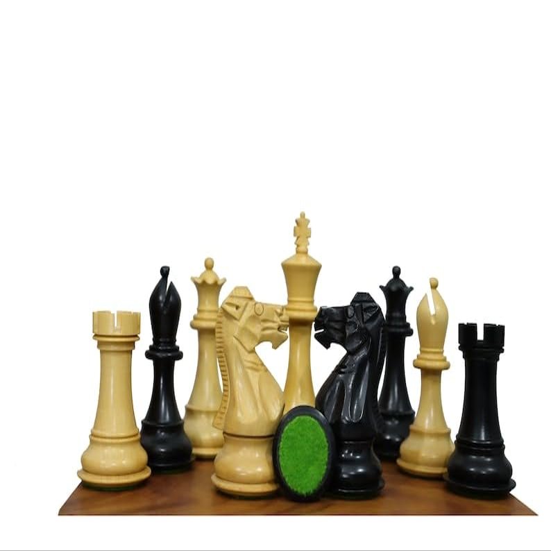 3.7" Professional Staunton Chess Pieces Only- 2 Extra Queens | Premium Handcrafted Ebonized Wood Chessmen | Weighted Chess Set - Taj Chess Store