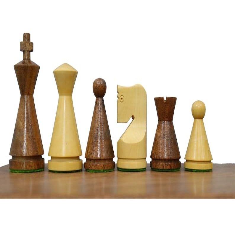 3.1" Russian Poni Mid Century Chess Pieces - Handcrafted Minimalist Staunton Chess Set- Golden Rosewood