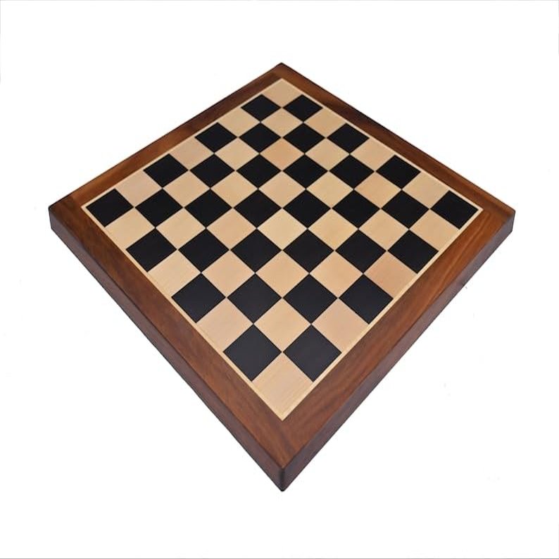 21" Ebony Wood Chess Set Board | Solid Ebony Wood Squares with Golden Rosewood Border Flat Chess Board | Tournament Luxury Chess Board |Taj Chess Store