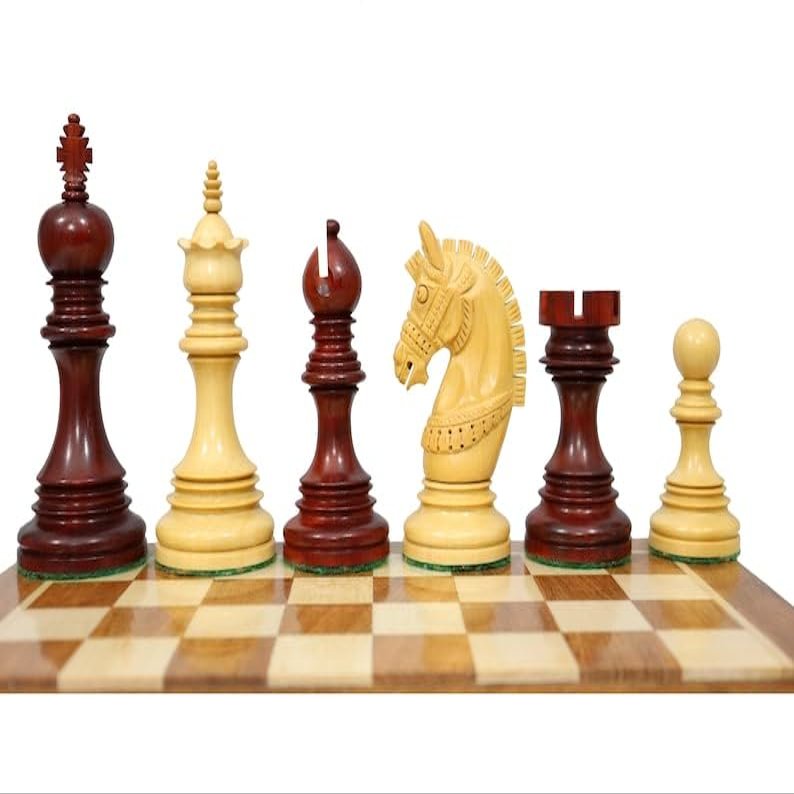 4.2" Indian Warrior Library Series Chess Pieces Only | Luxury Chess Set for Collectors in Bud Rosewood
