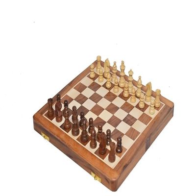 14" Folding Travel Chess Set in Golden Rosewood | Wooden Chess Set | Portable Chess Set-Best Gifting for Him or Her
