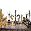 14" Handcrafted Russian Soviet Series Metal Chess Pieces & Board Set with Velvet Storage Box | Golden Brass Metal Luxury Chess Set | Quad Weighted view 1