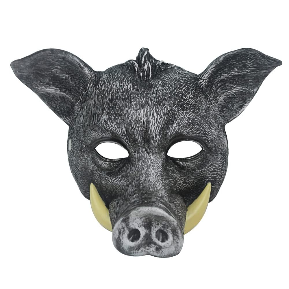 Aiffort Halloween Pig Mask - Wild Boar Mask for Horror, Masquerade, Carnival, Costume Party, Cosplay Props (Black)