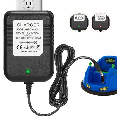 6 Volt Charger for Flybar/Kidzone Bumper CarReplacement Chargers for Kids Ride On Car Toys6V Battery Charger for Ride on with Charging Indicator Light,Input: AC110-240V,Output: 6V 1A