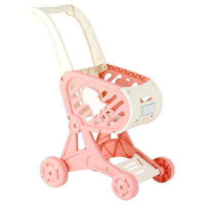 Toy Shopping Cart, Plastic Ergonomic Children Shopping Cart for Playing Toys (Pink)
