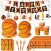 130 Pcs Basketball Party Supplies Basketball Party Decorations Plates Napkins Cups Forks Tablecloth Banner Hanging Swirl for Basketball Birthday Party Decorations, Serves 24