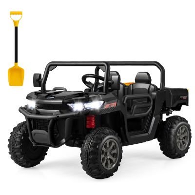 HONEY JOY 2 Seater Ride on Car, 12V Off-Road Electric Dump Truck w/Remote Control, Moving Dump Bed, Shovel, Music, Spring Suspension, Battery Powered Ride On UTV for Kids, Gift for Girls Boys (Black)