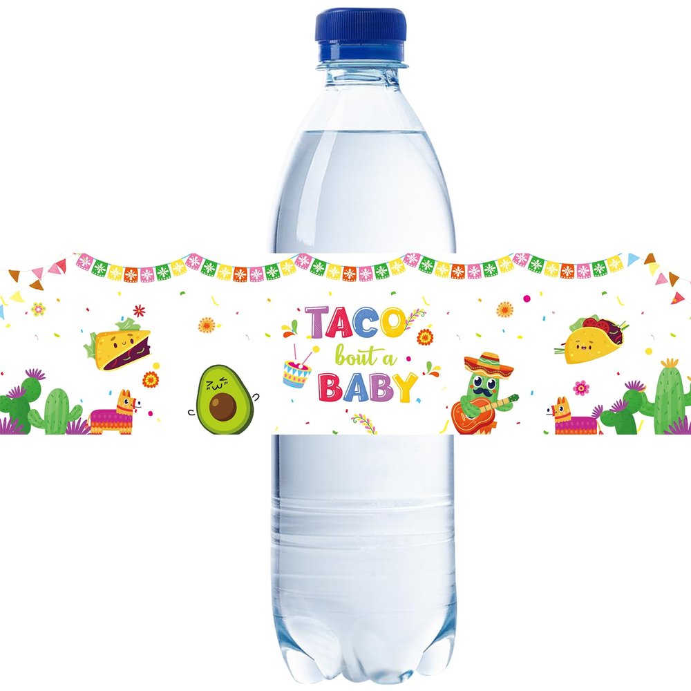 32pcs Taco Bout A Baby Water Bottle Labels, Oh Baby Bottle Wrappers for Gender Reveal, Mexican Theme Baby Shower Stickers, Mexican Fiesta Birthday Party Decoration