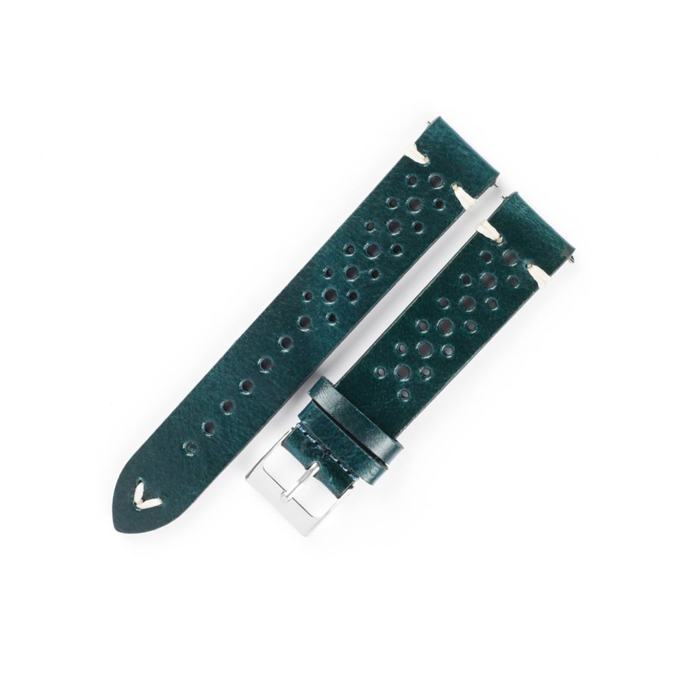 REFKIT Leather Watchbands 17mm 18mm 19mm 21mm Breathable Watch Strap Hand Stitching Leather Strap(Blue,18mm)