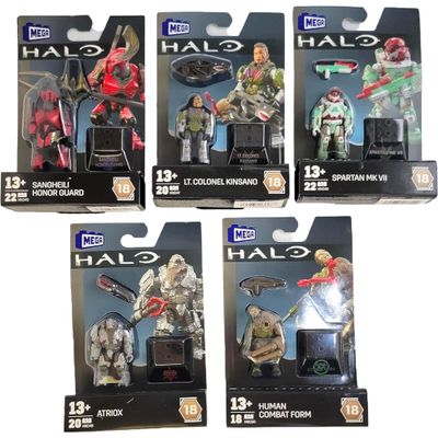 Mega Construx Halo Heroes Series 18 Complete 5Figure Buildable Action Figure Bundle | Sangheili Honor Guard, Atriox, Spartan MK VII & More | Ages 13+